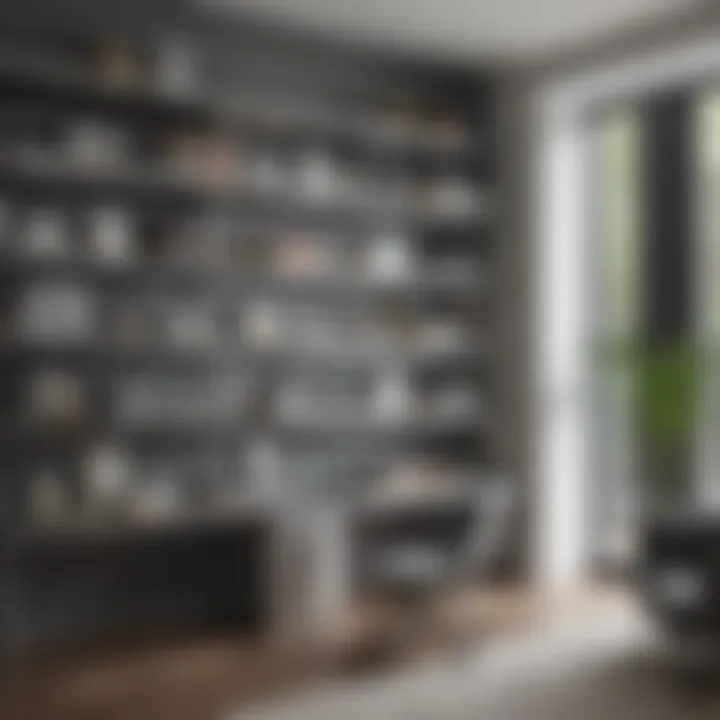 Stylish stainless steel shelves in a home office setting