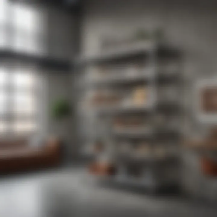 Industrial-style stainless steel shelf in a loft apartment