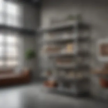 Industrial Loft Apartment with Stainless Steel Shelf Industrial-style stainless steel shelf in a loft apartment