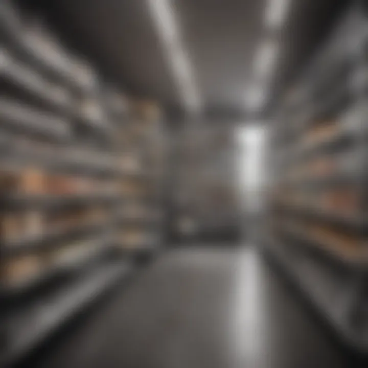 Stainless steel shelving unit in a contemporary retail space