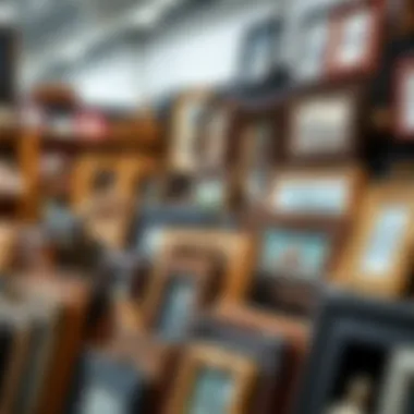 Artisan picture frames displayed artistically at a craft fair.