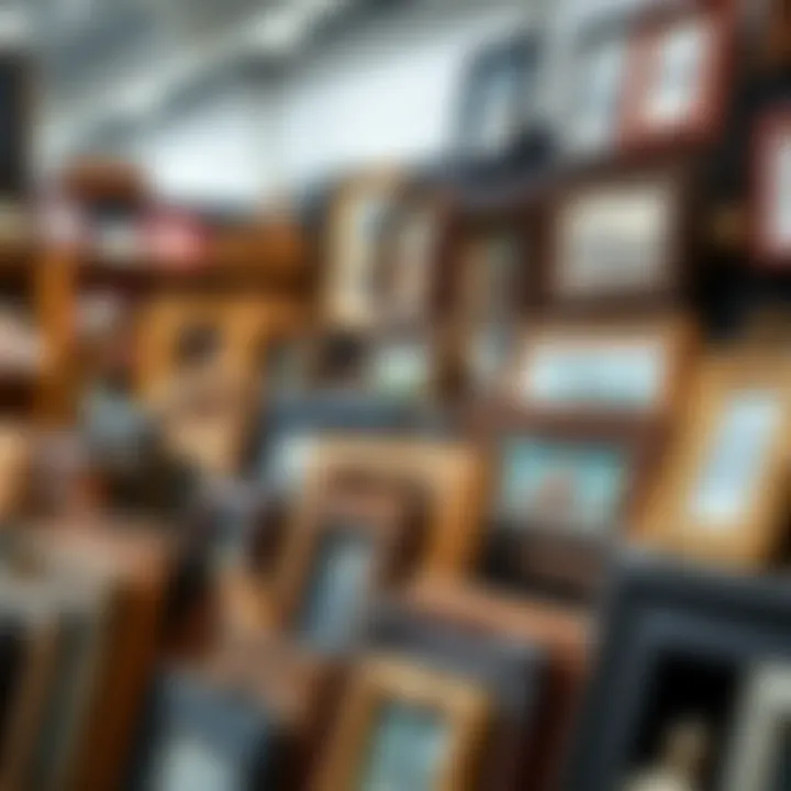 Artisan picture frames displayed artistically at a craft fair.