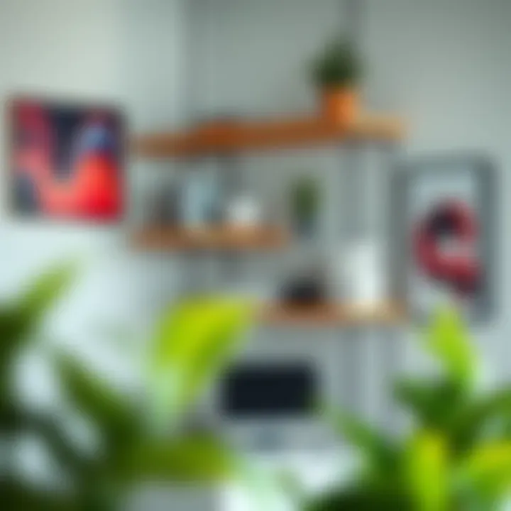 Stylish hanging desk shelf installation in a modern office