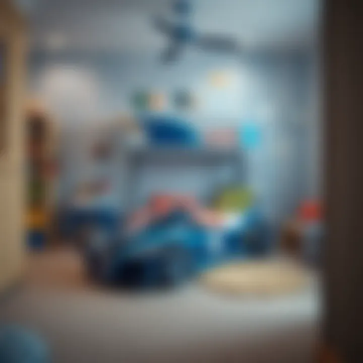 Children's Room with Race Car Bunk Bed Interior view of a children's room featuring a race car bunk bed and playful decor
