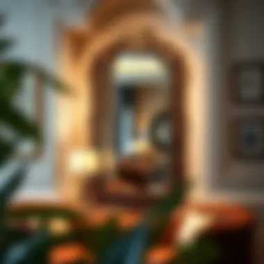 Stylish Intricate Designed Mirror in Cozy Nook Stylish mirror framed with intricate designs in a cozy nook