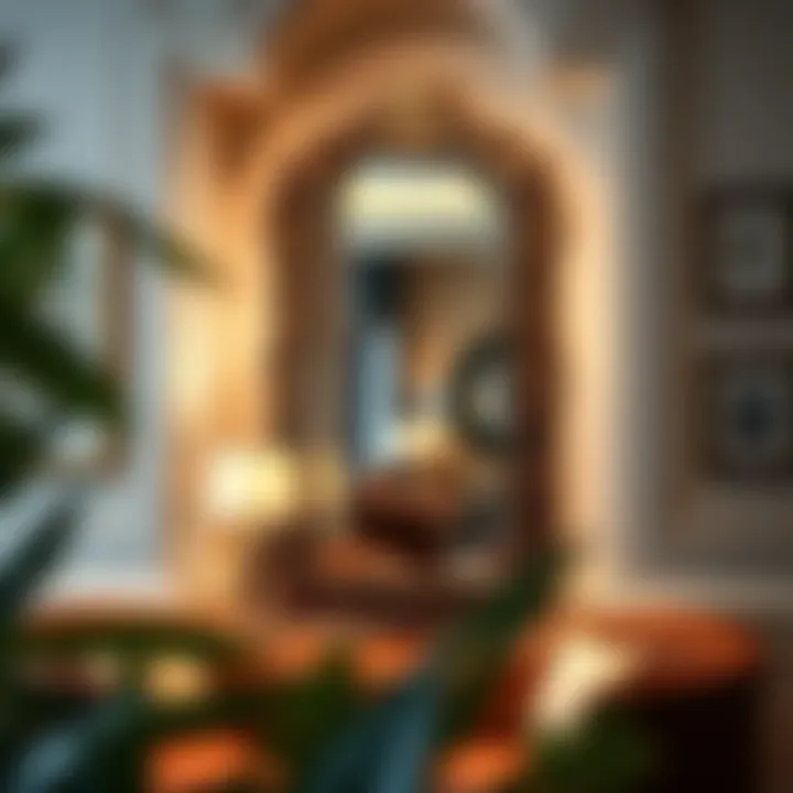 Stylish Intricate Designed Mirror in Cozy Nook Stylish mirror framed with intricate designs in a cozy nook