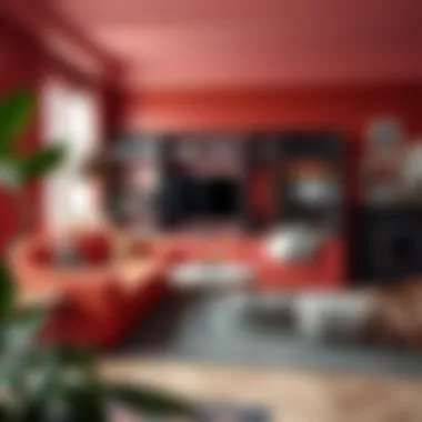 Stylish cloth storage unit integrated into a vibrant living room decor