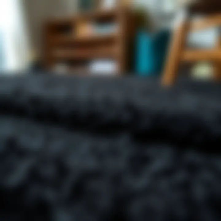Close-Up of Durability in Super Soft Black Rugs Close-up of a super soft black rug demonstrating its durability