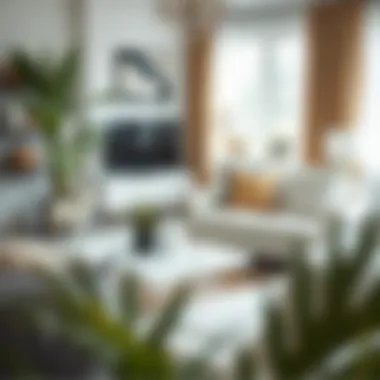 Elegant Arrangement with Decorative Elements Elegant arrangement of white coffee table sets styled with decorative elements