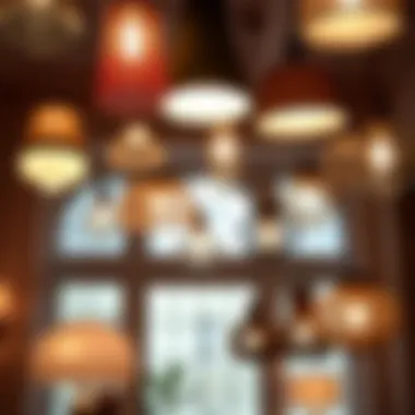 Artistic Arrangement of Bohemian Ceiling Lamps An artistic arrangement of various bohemian ceiling lamps in a chic interior setting