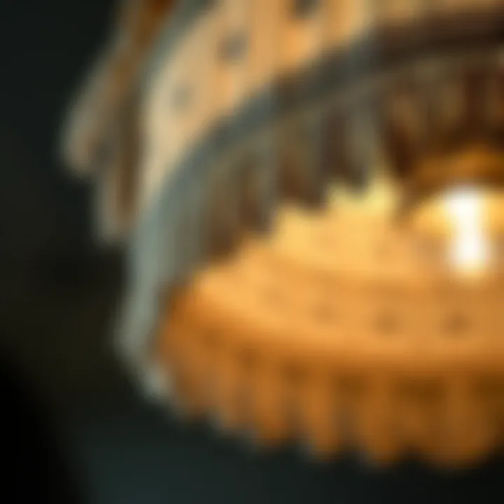 Close-up of Handcrafted Bohemian Ceiling Lamp Close-up view of a handcrafted bohemian ceiling lamp highlighting its unique material and texture