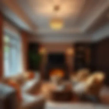 Cozy Living Room with Bohemian Ceiling Lamp A cozy living room featuring a bohemian ceiling lamp that enhances the overall ambiance