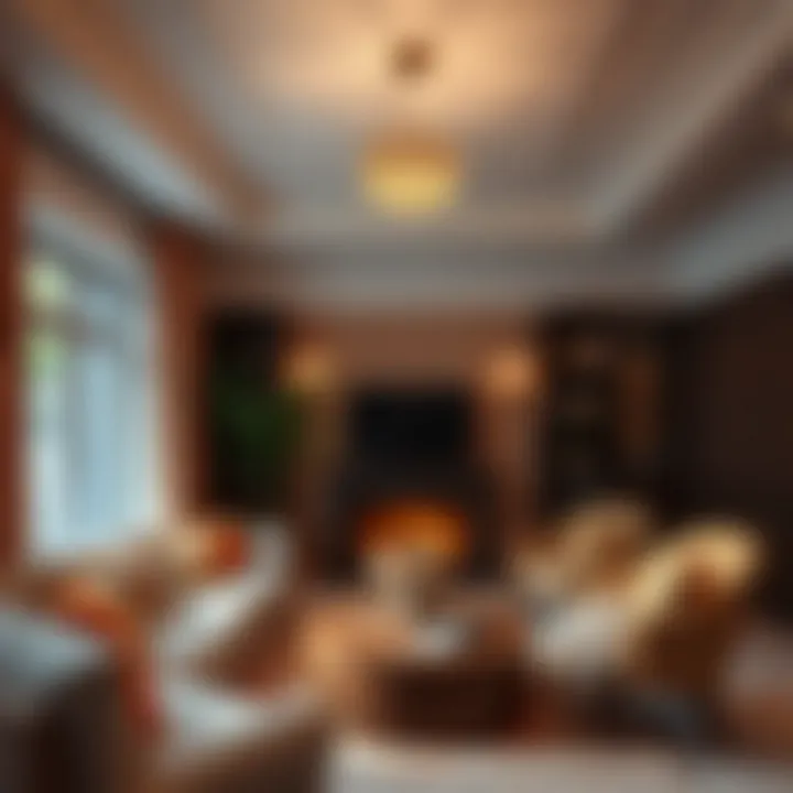 Cozy Living Room with Bohemian Ceiling Lamp A cozy living room featuring a bohemian ceiling lamp that enhances the overall ambiance