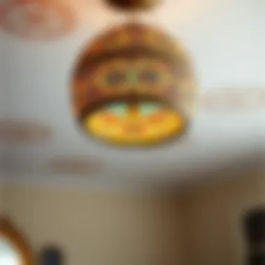 Stunning Bohemian Ceiling Lamp A stunning bohemian ceiling lamp showcasing intricate patterns and vibrant colors
