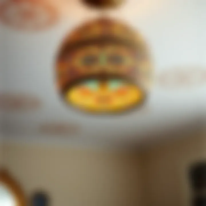 Stunning Bohemian Ceiling Lamp A stunning bohemian ceiling lamp showcasing intricate patterns and vibrant colors