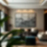 Elegant three-panel screen divider in a stylish living room setting