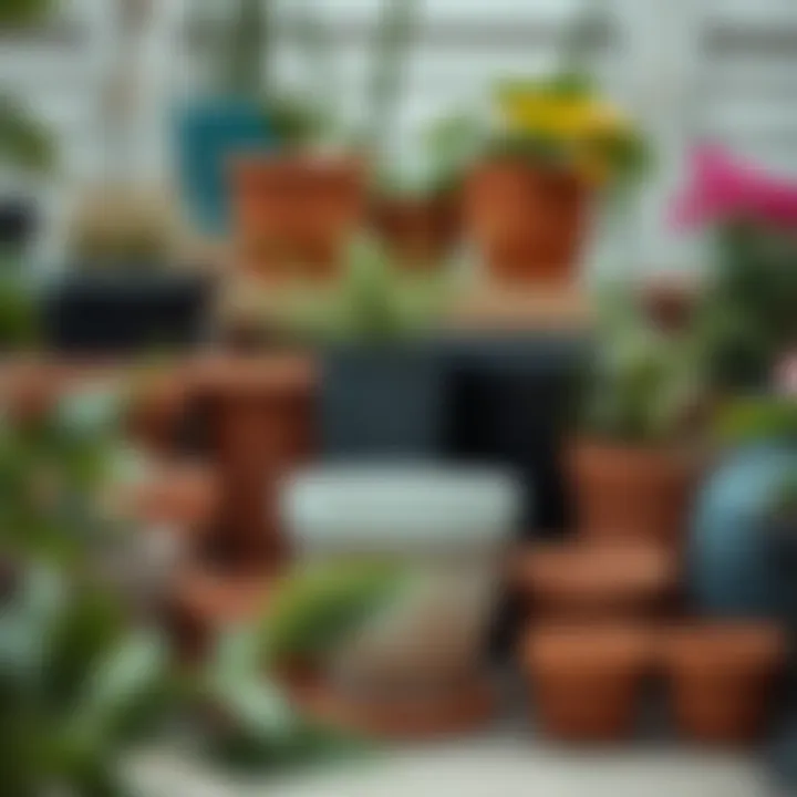 Diverse Drainage Pot Collection A variety of plant pots with drainage systems displayed in a garden