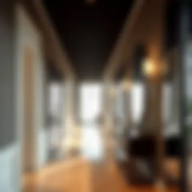 A spacious corridor featuring artistic mirror placement