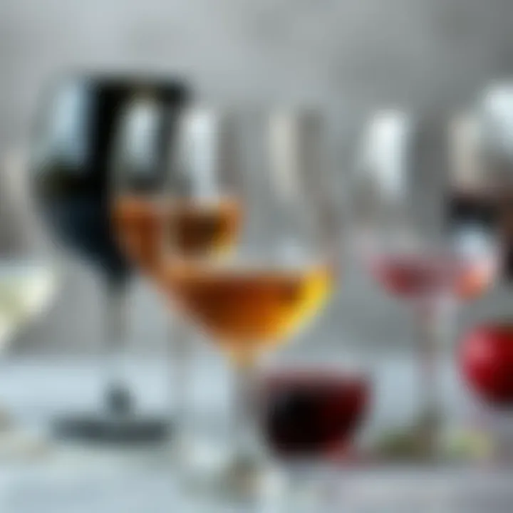 Close-up of different materials used for wine glasses
