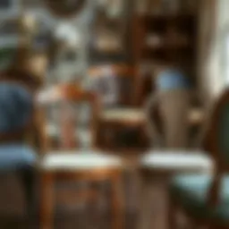 A selection of vintage dining chairs showcasing different styles and materials.