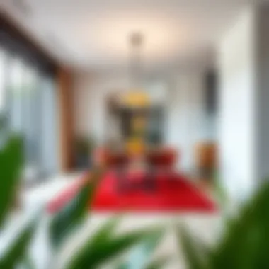 Stylish Red Plastic Rug in Contemporary Dining Area Stylish red plastic rug enhancing a contemporary dining area