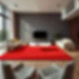Vibrant red plastic rug in a modern living room setting