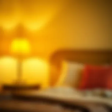 Cozy bedroom ambiance enhanced by a stylish yellow lamp