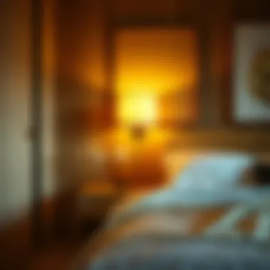 Elegant yellow lamp illuminating a serene bedroom space