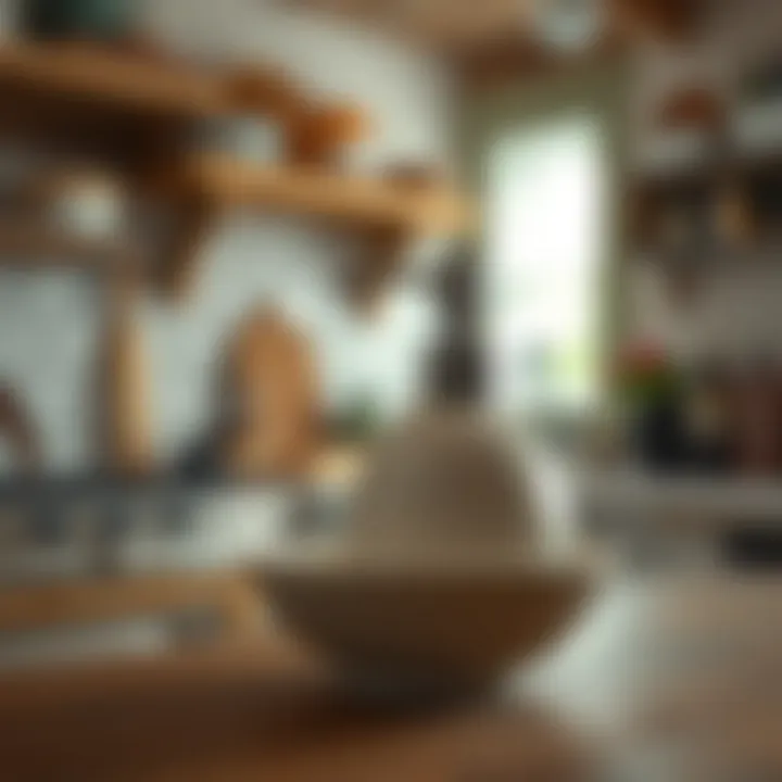 Vintage ceramic soap dispenser in a rustic kitchen