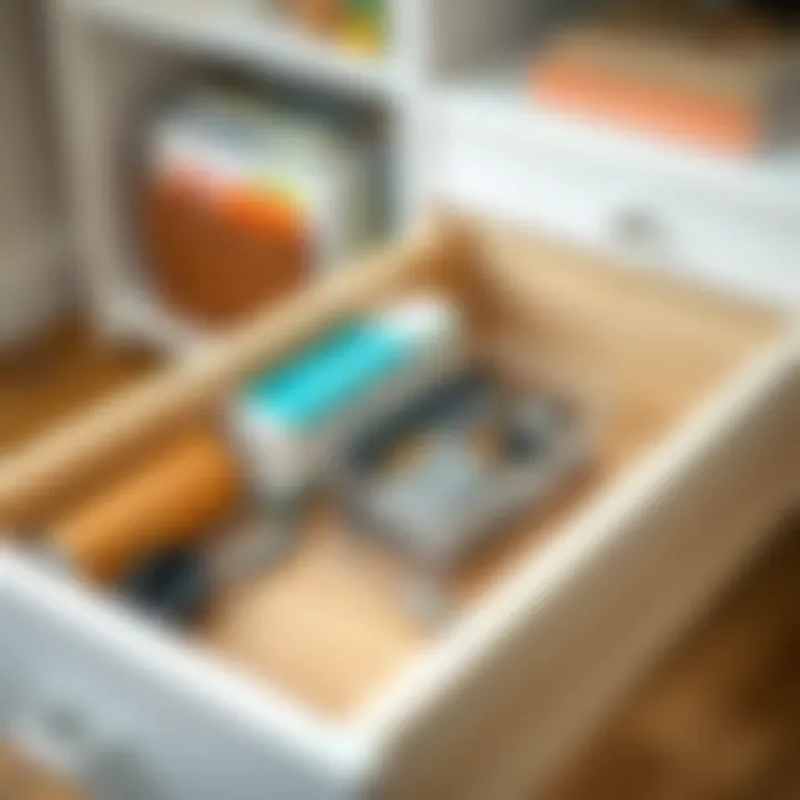 Stylish metal drawer organizer in an office drawer