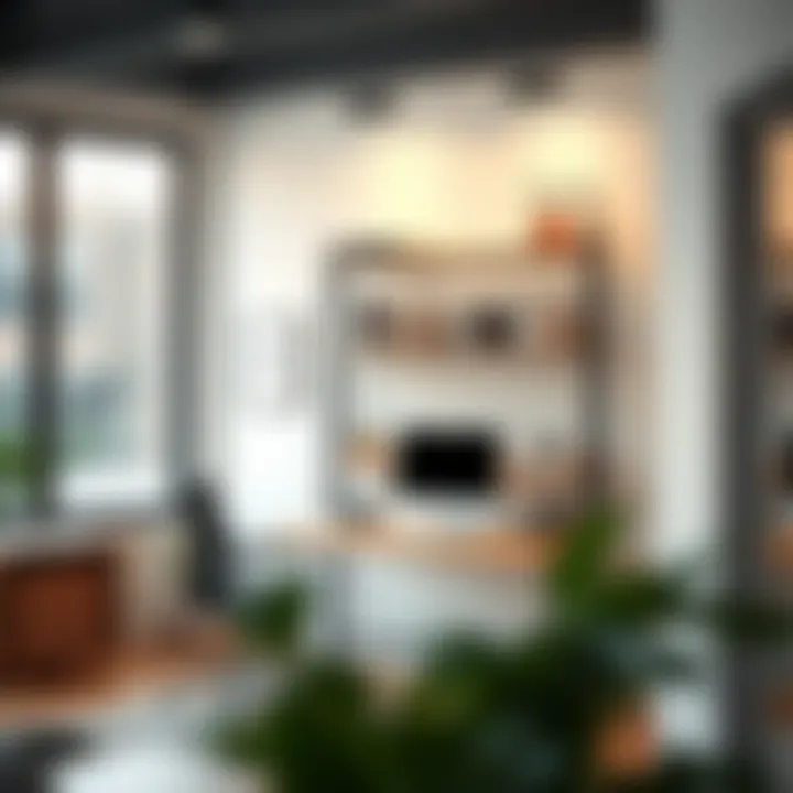 Functional five-tier shelving rack in a minimalist home office