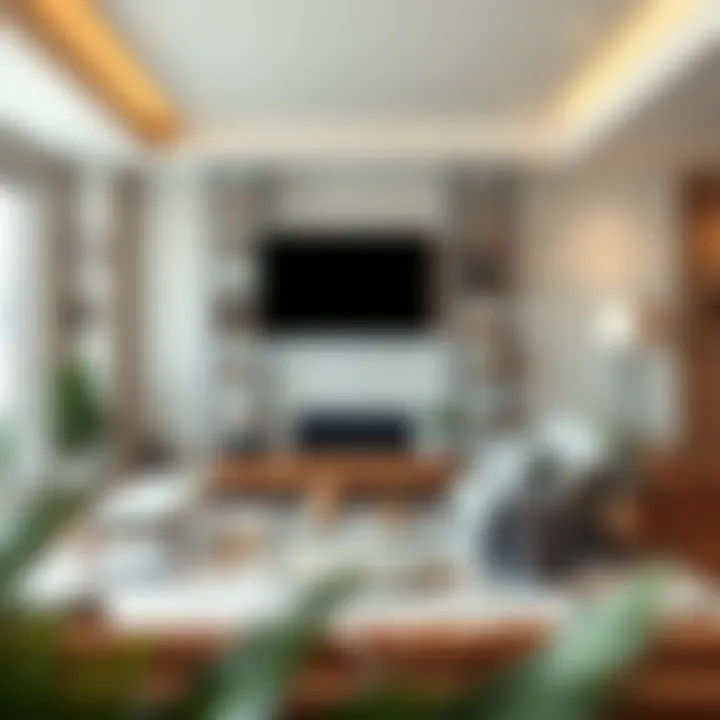 Stylish five-tier shelving rack in a modern living room setting