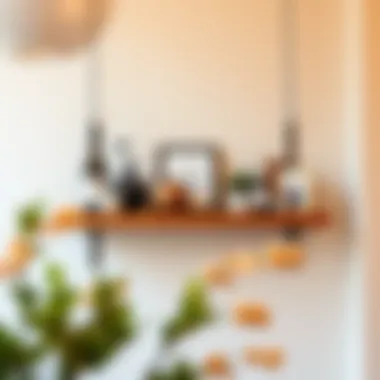 Aesthetic display on a hanging ledge shelf contributing to room ambiance.