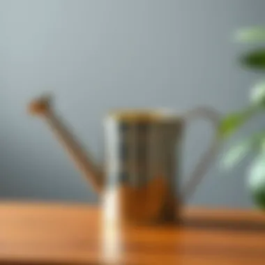 A contemporary metal miniature watering can featuring a sleek, modern design