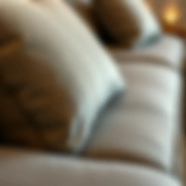 Close-up view of fabric texture on an L couch with chaise
