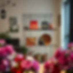 Stylish wire cube display showcasing vibrant decor items