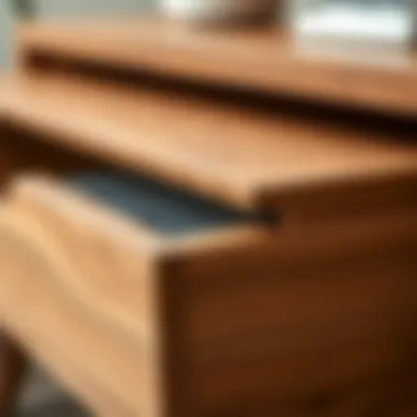 Close-up of a wooden drawer showcasing unique design and finishing details