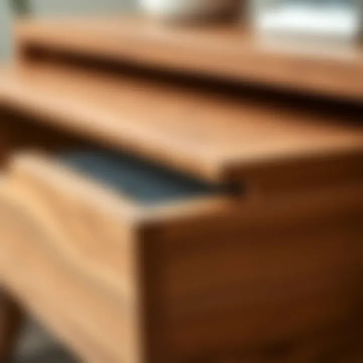 Close-up of a wooden drawer showcasing unique design and finishing details