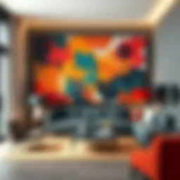 Abstract wall art that adds color to a contemporary living room