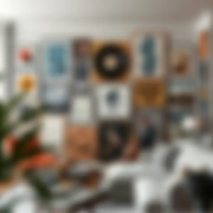 Diverse Gallery Wall Featuring Various Artistic Expressions A gallery wall showcasing an eclectic mix of art styles