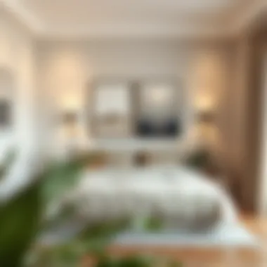 Tranquil Bedroom Enhanced by Minimalist Art Pieces A serene bedroom adorned with minimalist wall art