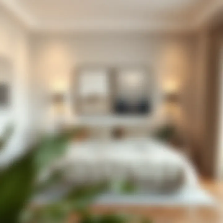 Tranquil Bedroom Enhanced by Minimalist Art Pieces A serene bedroom adorned with minimalist wall art