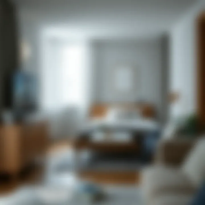 Illustration of the bed frame in a compact apartment setting, demonstrating space-saving capabilities.