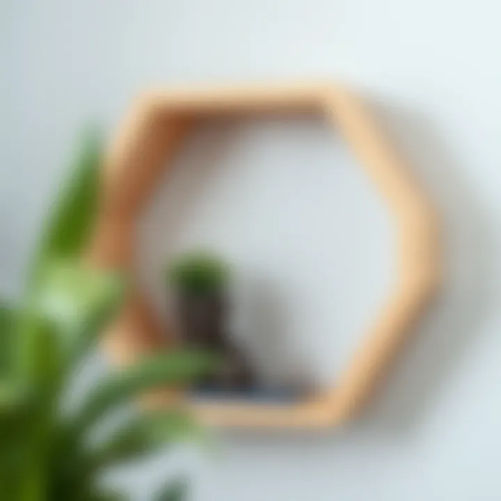 Close-up of a finished hexagon shelf after customization and painting.
