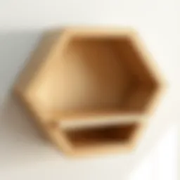 A beautifully crafted unfinished hexagon shelf showcasing its natural wood grain.