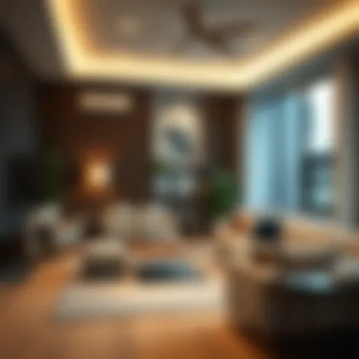 A modern living room featuring cable cord clips elegantly organizing electronic wires.