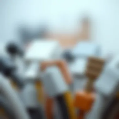 Close-up of various types of cable cord clips made from different materials.