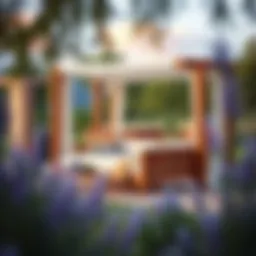 Elegant acacia wood daybed in a serene outdoor setting