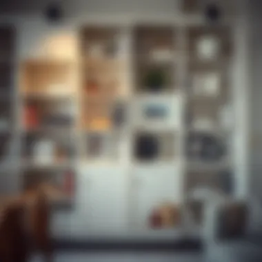 Chic display of books and decor in a shelving unit with closed doors