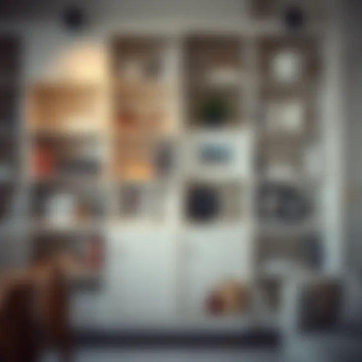 Chic display of books and decor in a shelving unit with closed doors